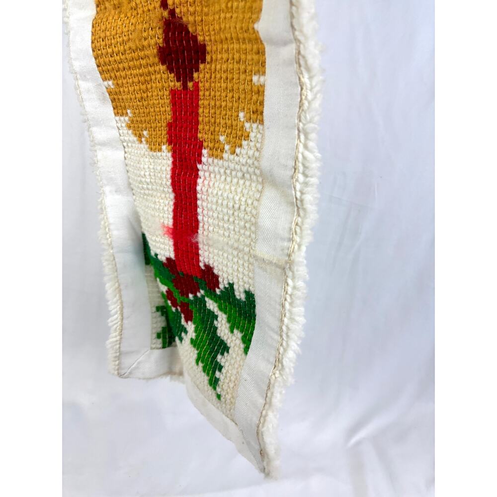 Vintage Latch Hook Wall Hanging Rug Christmas‎ Noel Candle White Green Gold - Picture 9 of 10